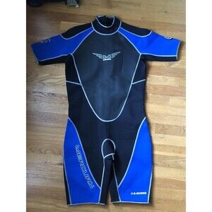 XXL U.S. Divers Mercury Neoprene Rubber Diving Wetsuit, Black & Blue w/Zipper Bk